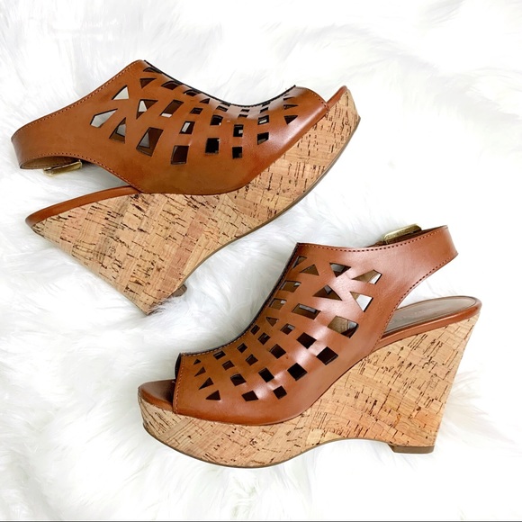 Franco Sarto Shoes - Franco Sarto Brown Cognac Cage Wedges Heels 7